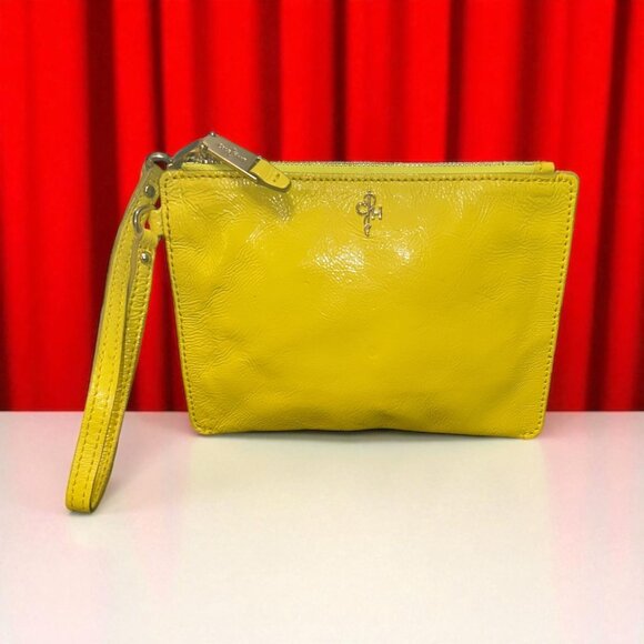 Cole Haan Jitney Wristlet Medium Cintron Yellow Patent Leather On-the-Go Clutch - Picture 1 of 6